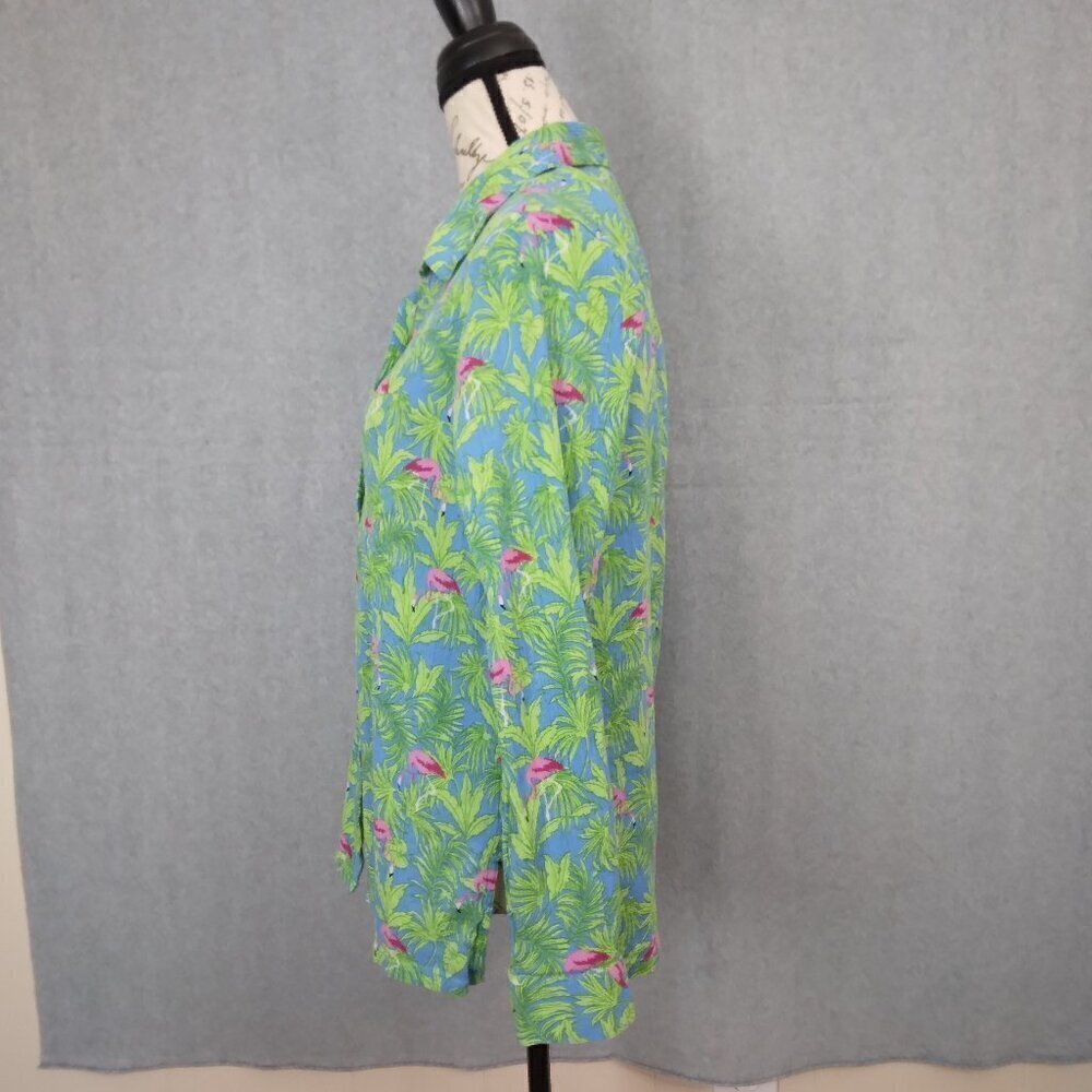 Appleseed's | Tropical Flamingo Crinkle Cotton Shirt | Size S - Picture 3 of 8